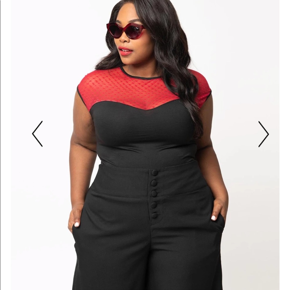 Retro Black and Red Hearts Only Mesh Knit Top
